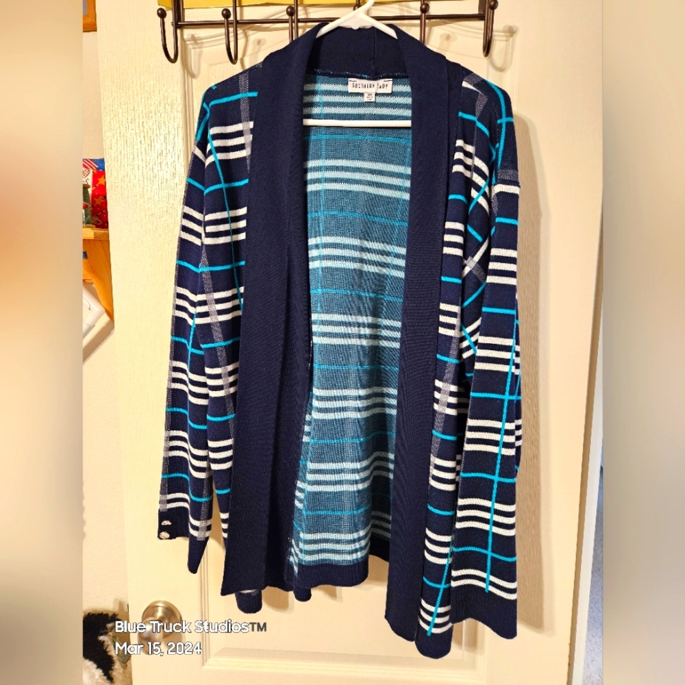 Long Sleeve Striped Plus Size 3X Open Front Sweater Classic Casual Chic Women's